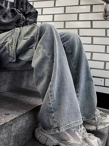 Aidase Men Jeans Multi Pockets Daily Hip Hop Casual Chic Teenagers All-match Mopping Washed Trousers Comfortable Classic Korean Style aidase-shop